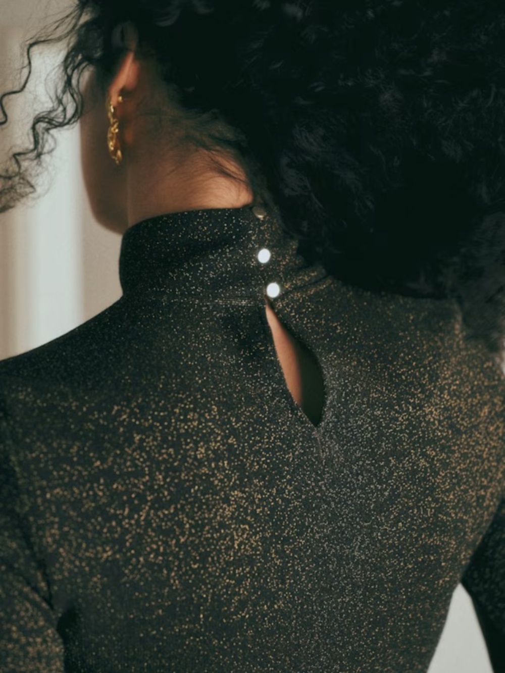 Sezane Black Gold Metallic Omaya Turtleneck Long Sleeve Blouse - Size M - Picture 6 of 6